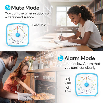 Yunbaoit Visual Timer with Night Light, 60 Minute Countdown, Light Blue | 3 Alarm Modes, Mute Flash, for Kids and Adults, Time Management Tool for Classroom, Home, School, and Work