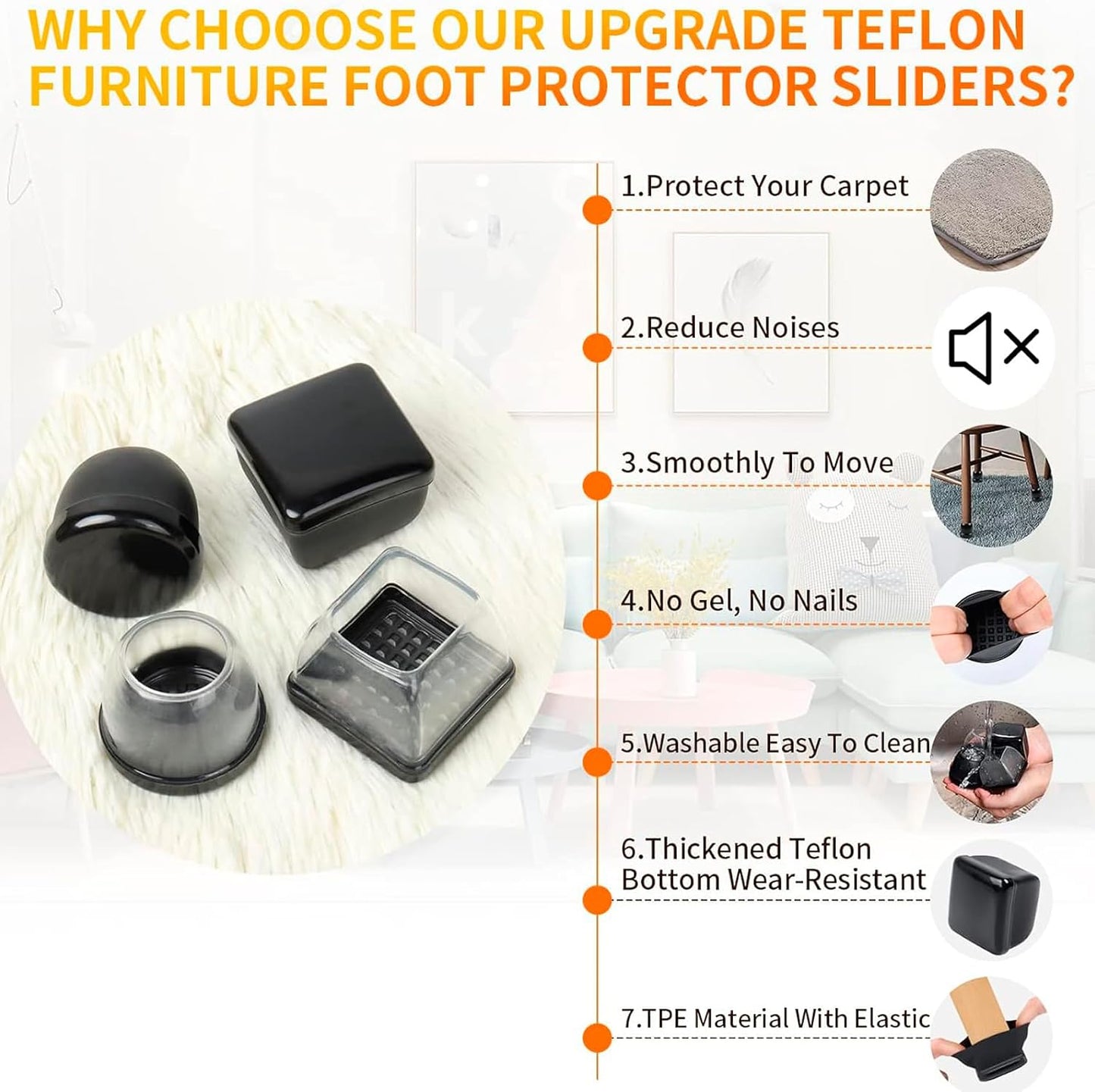Chair Sliders for Carpet, 16PCS Furniture Sliders for Carpeted Floors & Hardwood Floors, Round Chair Glide Pads for Quickly and Easily Moving Furniture, Protect Floor(Clear, Fit 0.75"-1.1") | Chair Glides for Carpet & Hardwood Floor, Furniture Slides
