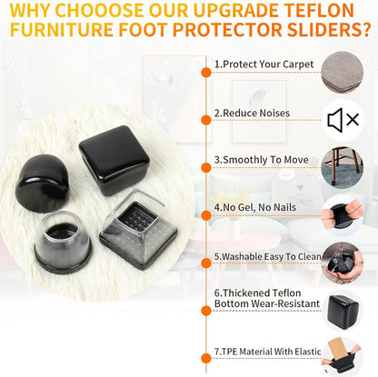 Chair Sliders for Carpet, 16PCS Furniture Sliders for Carpeted Floors & Hardwood Floors, Round Chair Glide Pads for Quickly and Easily Moving Furniture, Protect Floor(Clear, Fit 0.75"-1.1") | Chair Glides for Carpet & Hardwood Floor, Furniture Slides
