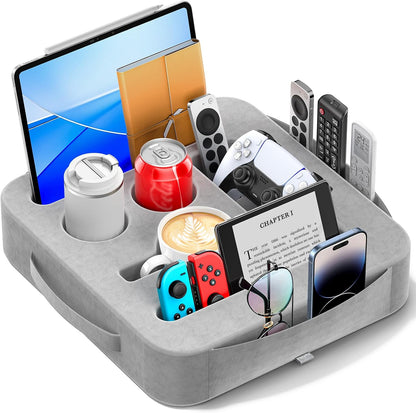 Couch Cup Holder Pillow, Sofa and Bed Caddy for iPad, Kindle, Switch, Game Controller, Remotes, Phones, Small-Sized Cup & Drink Holder for Couch, Bed, Desk, Car, Beach, Bathroom Cup Holder