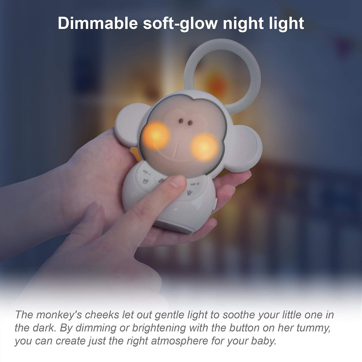 VTech Communications BC8211 Myla The Monkey Baby Sleep Soother with a White Noise Sound Machine Featuring 5 Soft Ambient Sounds, 5 Calming Melodies & Soft-Glow Night Light, 1 Count (Pack of 1)