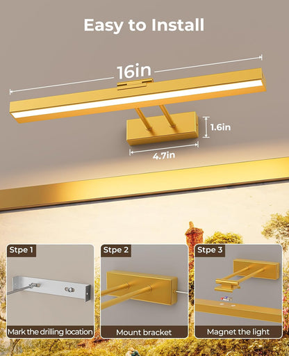 Picture Light for Wall, 16in Battery Wall Sconce Art Light CCT Dimmable Magnetic Battery Lights for Painting with Remote Control for Gallery Artwork Living Room Portraits Hallway 2PCS Black