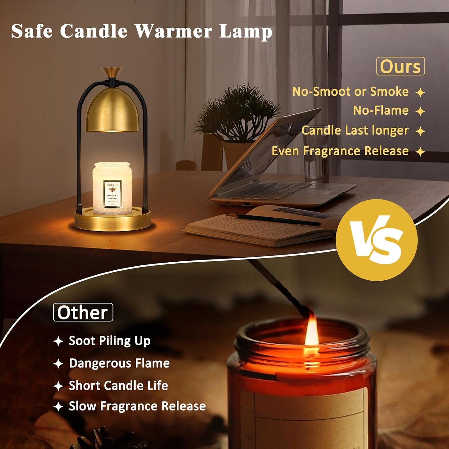 Brown Candle Warmer Lamp with Timer-Electric Candle Light for Bedroom Decor, Aromatherapy at Home | Gifts for Men | Home Gift Ideas