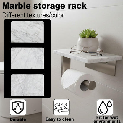 Toilet Paper Holder with Natural Marble Shelf for Bathroom Washroom,Wall Mounted Tissue Holder Suitable for Mega Roll (Brushed Nickel,Small 6.7 * 4.3 in)