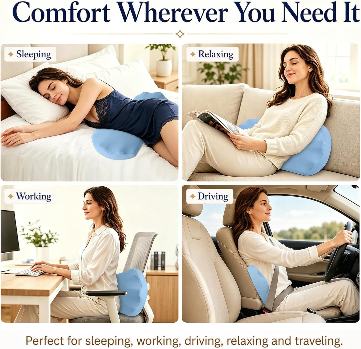 Fledano Lumbar Support Pillow for Bed – Memory Foam Lower Back Pain Relief Pillow for Sleeping, Ergonomic Lumbar Pillow for Side & Back Sleepers, Sciatica & Hip Pain Relief, Washable Cooling Cover