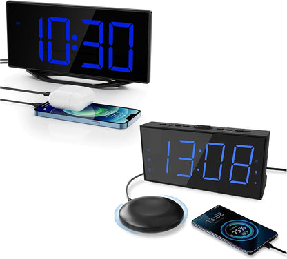 Roxicosly Super Loud Alarm Clock with Bed Shaker,Vibrating Alarm Clock for Heavy Sleepers Hearing Impaired Deaf Teens with USB Charger, Battery Backup,7-Level Brightness&Volume,Snooze,DST