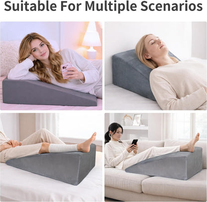 Leg Elevation Pillow for After Surgery, Knee Recovery & Leg Wedge Support | Long Incline Full Leg Support with Soft Crystal Velvet Cover, High Density Foam for Recovery and Rest