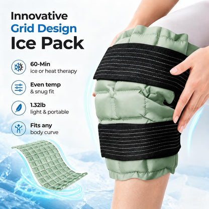 WORLD-BIO Ice Packs for Injuries Reusable, Knee Ice Pack Wrap with Straps, Gel Ice Wrap for Leg Pain Relief, Hot & Cold Compress Therap for Swelling, Water Soak Needed, Light Blue, 1Pack