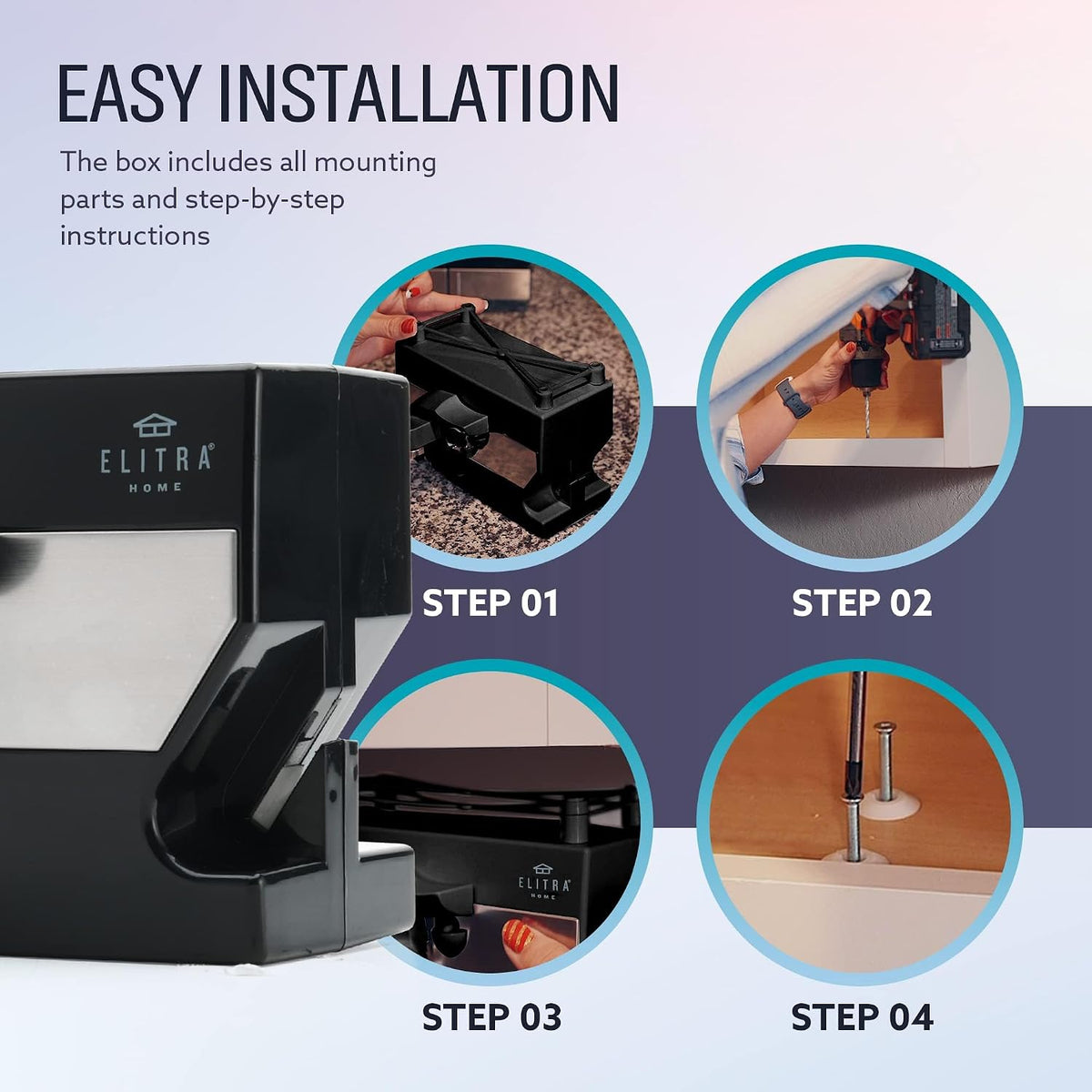 ELITRA HOME 3-In-1 Under The Cabinet Electric Can Opener - Black