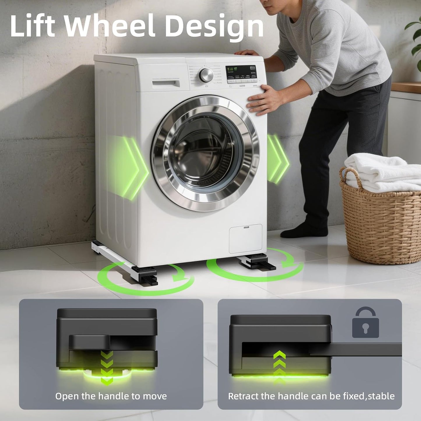Appliance Rollers Heavy Duty,Newest 360° Movement Appliance Sliders,20-32in Extendable,Liftable Anti Slip Washing Machine Base,Easily Move Washer and Dryer Machines,Refrigerators,Furniture-Black