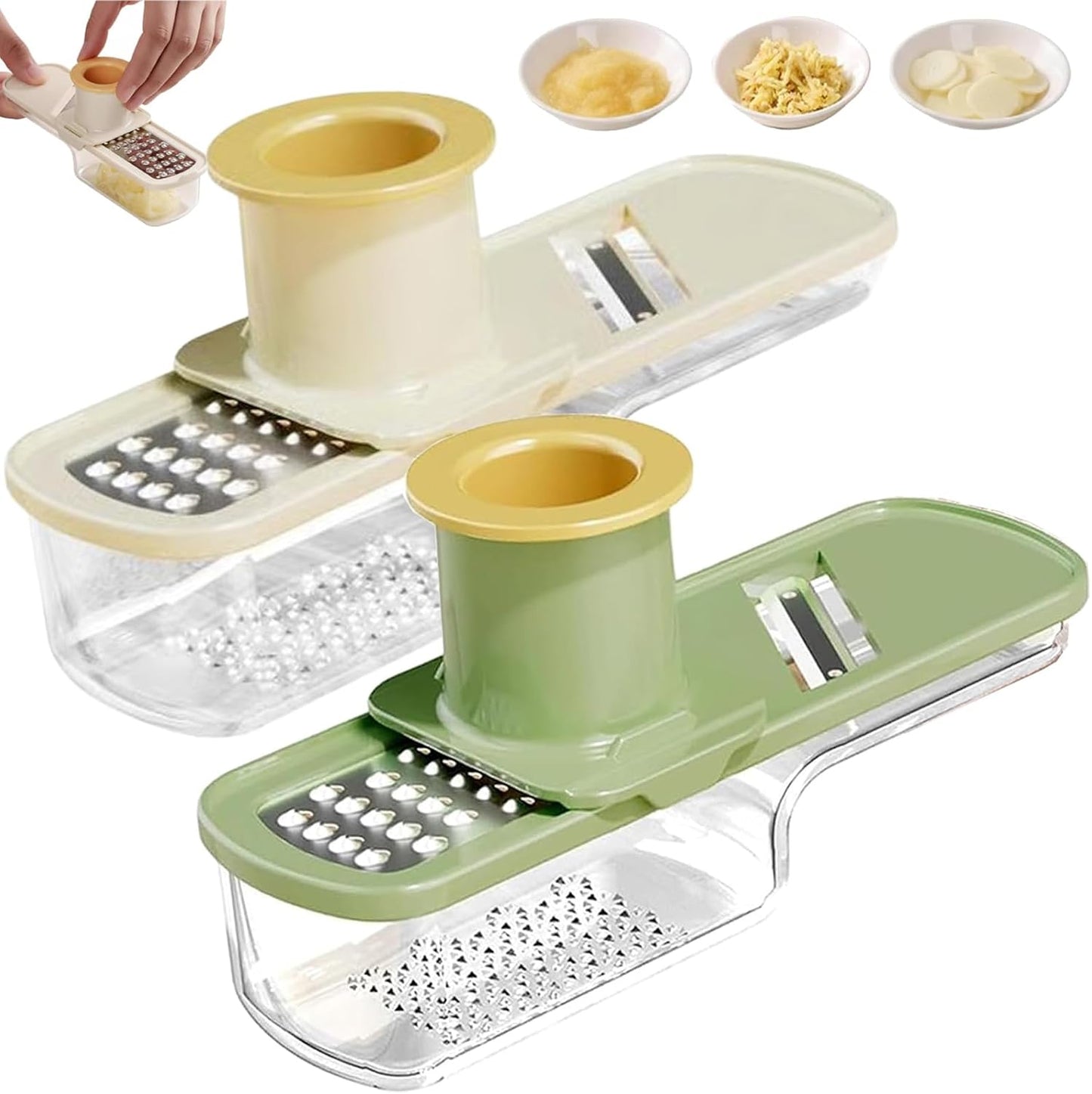 Garlic Slicer Super Thin, Garlic Slicer and Grater, 2026 Mini Multifunctional Garlic Grinder & Mandoline Slicer, Multi-Functional Veggie Shredder Ginger Vegetable Cutter with Container (Green*1 Pc)