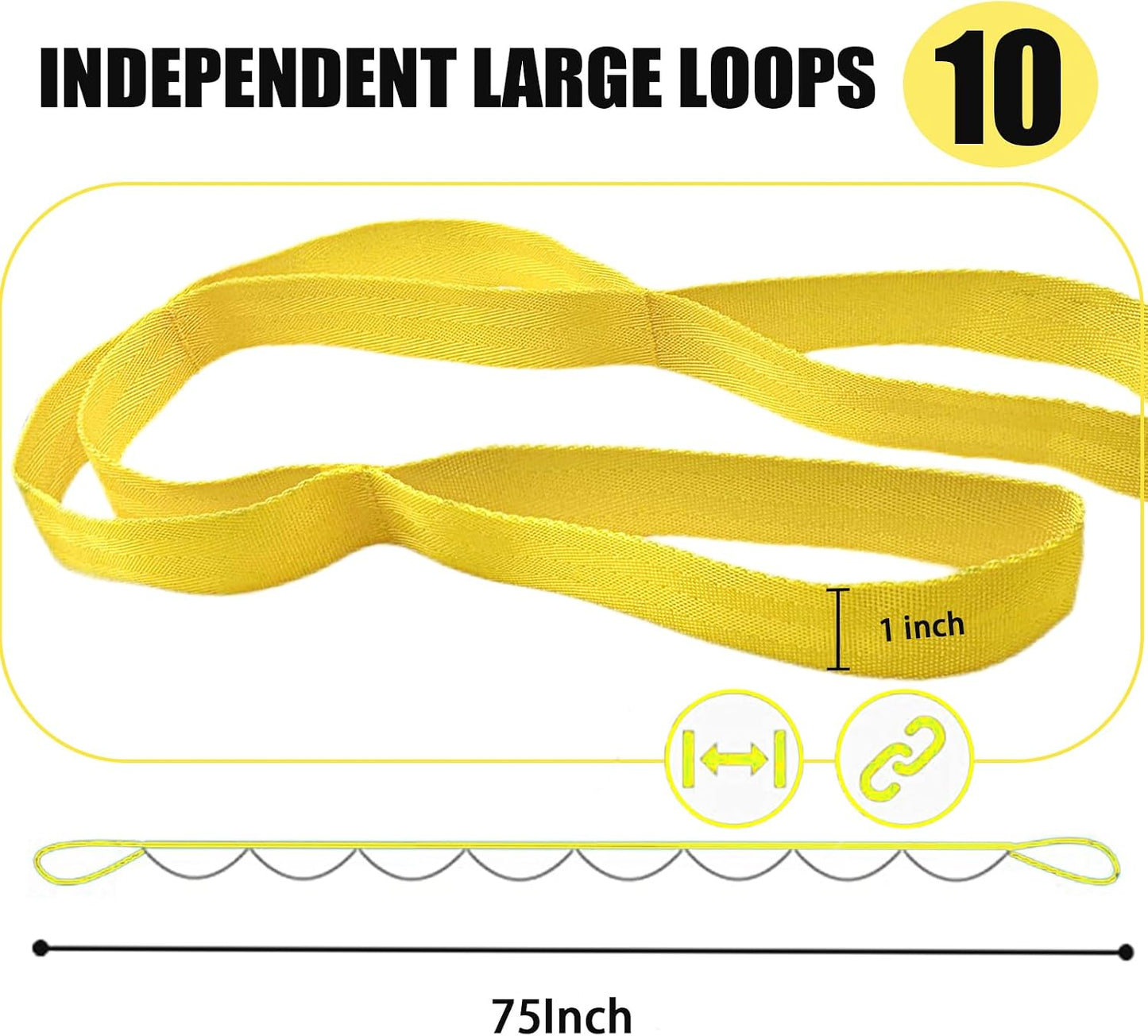 Stretching Strap Yoga Strap with Loops for Physical Therapy, Non-Elastic | 10 Loops, 75 inches length, Multi-Color Selection for Yoga Strap for Stretching, Pilates, Dance and Gymnastics