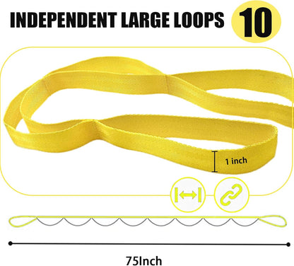 Stretching Strap Yoga Strap with Loops for Physical Therapy, Non-Elastic | 10 Loops, 75 inches length, Multi-Color Selection for Yoga Strap for Stretching, Pilates, Dance and Gymnastics