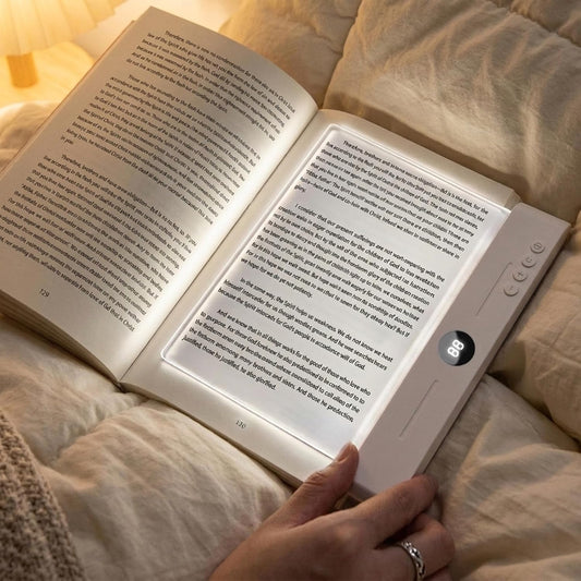 Flat Book Light for Bed Reading, Rechargeable LED Page Light with Timer