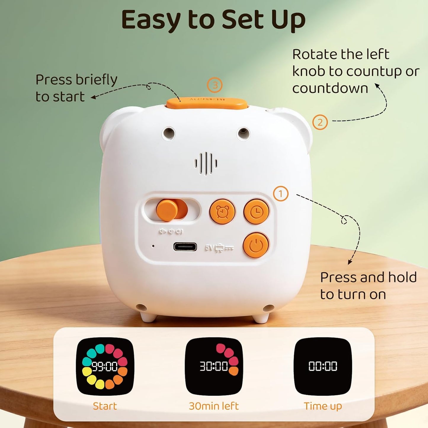 M&G Digital Timer for Kids, 99 Min Visual Timers with Alarm, Rechargeable Kitchen Timer Up to 10 Days, Office Scene Accurate Timing, 3 Sound Modes, Daily Use at Home Classroom