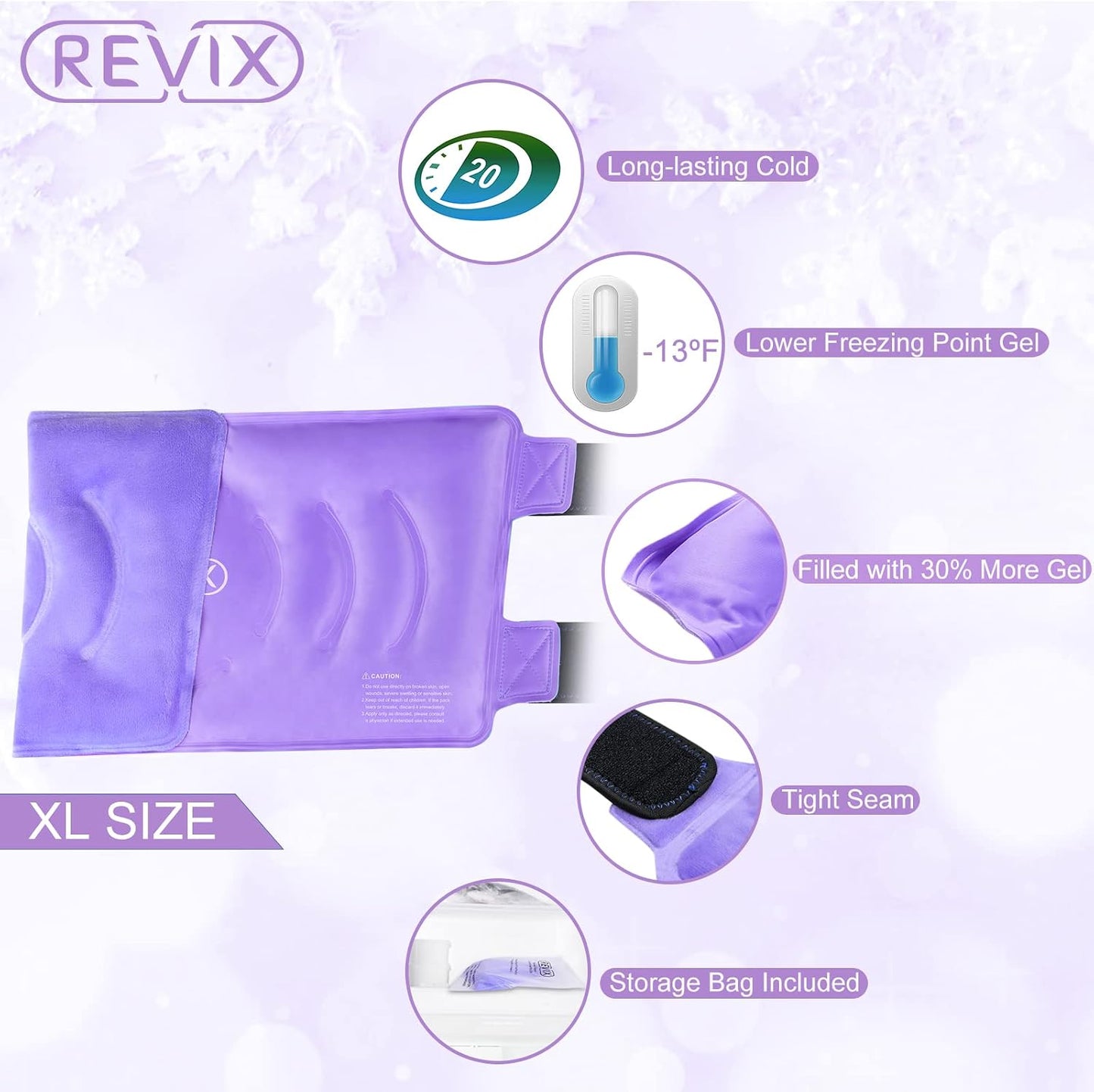 REVIX XL Knee Ice Wrap Around Entire Knee, Gel Ice Pack for Muscle Ache, Cold Pack to Reduce Discomfort and Promote Flexibility, Soft Plush Linings, Purple