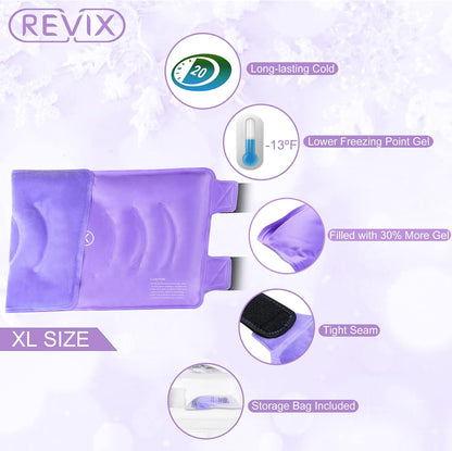 REVIX XL Knee Ice Wrap Around Entire Knee, Gel Ice Pack for Muscle Ache, Cold Pack to Reduce Discomfort and Promote Flexibility, Soft Plush Linings, Purple