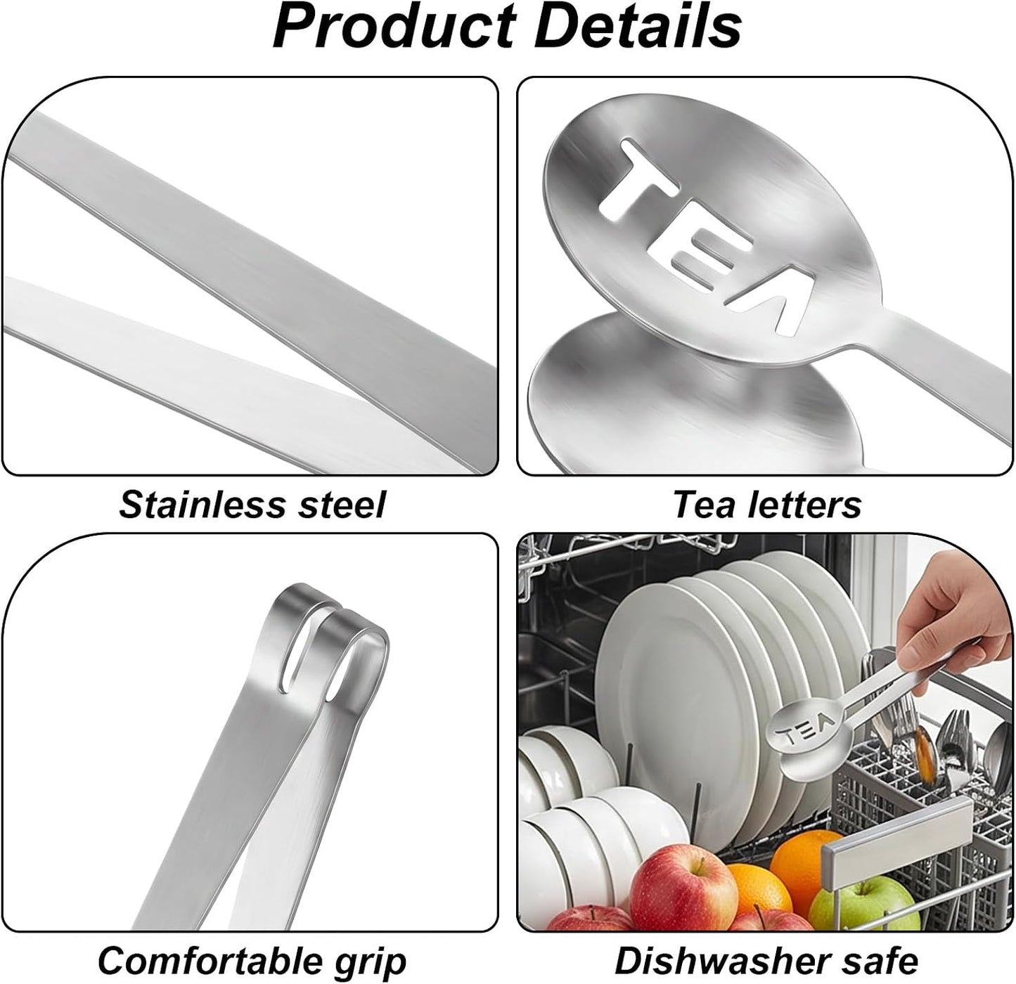 2PCS Tea Bag Squeezer, Stainless Steel Tea Spoon for Sugar Cubes, Essential Bar Accessory, Infuser Spoon & Tongs