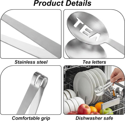 2PCS Tea Bag Squeezer, Stainless Steel Tea Spoon for Sugar Cubes, Essential Bar Accessory, Infuser Spoon & Tongs