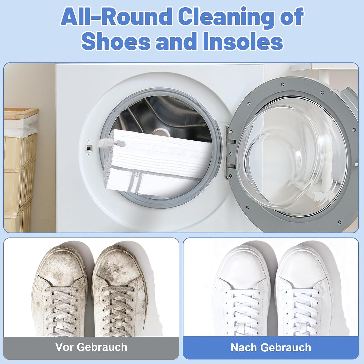 2 PCS Shoe Washing Machine Bags Laundry Shoe Bag for Washer and Dryer | Large L-Shaped Opening, Insole Mesh Pockets, Hidden Self-locking Zipper, 360° Deep Cleaning, For Sneakers and All Shoes Types