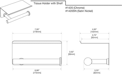 Gatco 1420 Latitude II Toilet Paper Holder with Shelf, Wall Mounted Bathroom Tissue Holder, Chrome