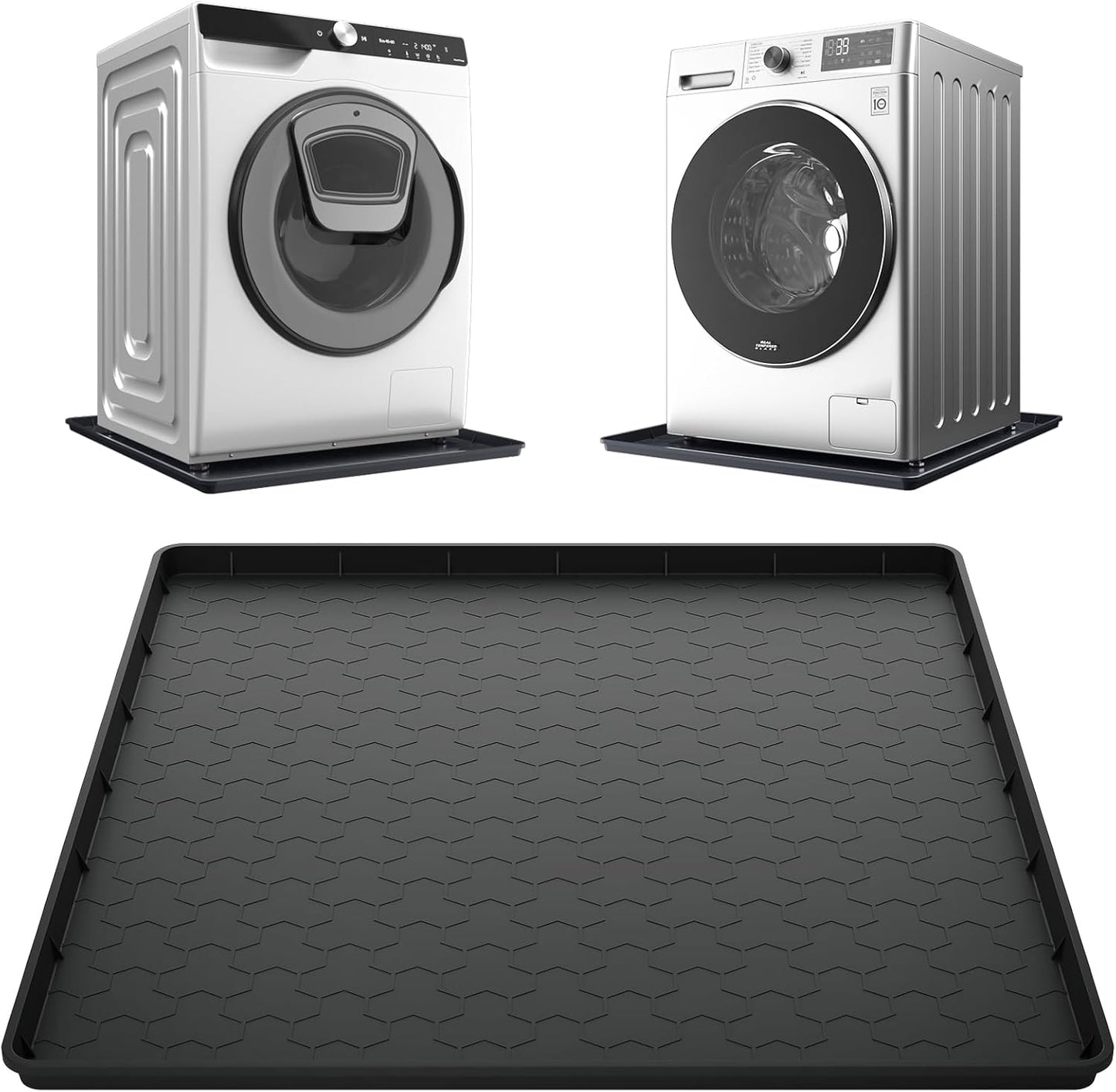 Silicone Washing Machine Drain Pan, 32"x 30" Raised Edge Drip Tray | Thickened silicone; Anti-slip & anti-vibration; Soft & foldable; Protect floors & laundry rooms; Fits most washer or dryer