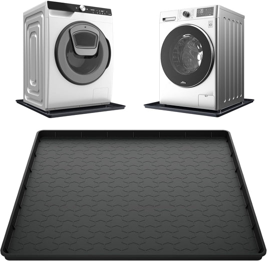 Silicone Washing Machine Drain Pan, 32"x 30" Raised Edge Drip Tray | Thickened silicone; Anti-slip & anti-vibration; Soft & foldable; Protect floors & laundry rooms; Fits most washer or dryer