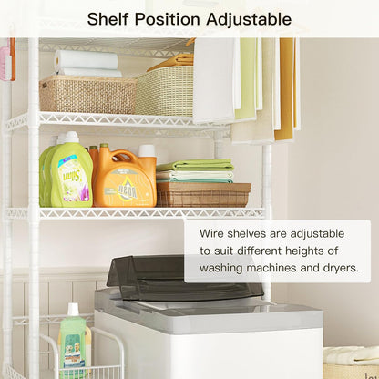 U11 Over Washer and Dryer Shelves, 3 Tiers Laundry Room Storage and Organizer Standing Shelf, Metal Freestanding Clothes Drying Rack, 33.9" W x 19.7" D x 77.6" H, Black