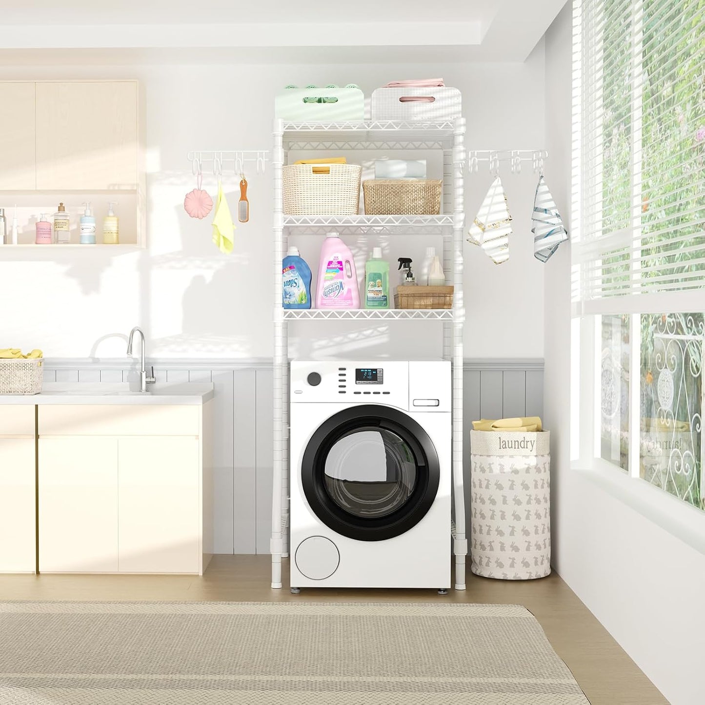 U8 Medium Laundry Room Storage Organizer, Over the Washer and Dryer Storage Shelves for Laundry Organization, 32.3”W x 17.3”D x 76.2”H, Suit Washing Machine Width within 29.9”, Hold 304 lb, Black
