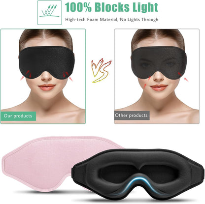 BeeVines 2 Pack 3D Contoured Sleep Mask Eye Mask for False Eyelash Extensions for Men & Women, Eye Mask for Sleeping with Adjustable Strap, 100% Blackout Eye Covers Night Blindfold for Yoga Travel