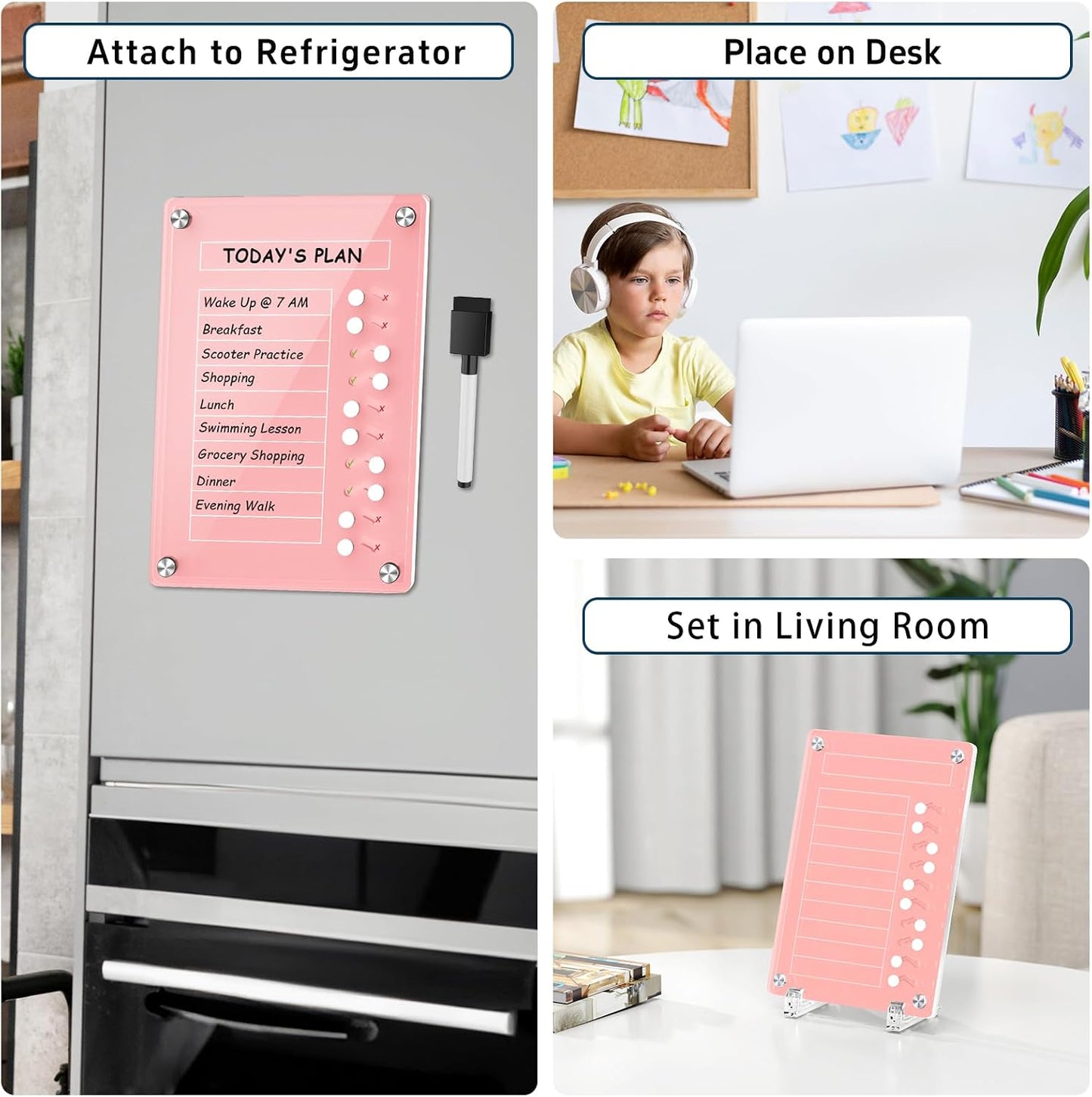 NiHome Chore Chart for Kids & Adults, Magnetic to Do List Board w/Stand | Acrylic Dry Erase Checklist & Routine Task Board, Fits Fridge Or Desk, 10 Sliders, ADHD Tools For Family Home Office School