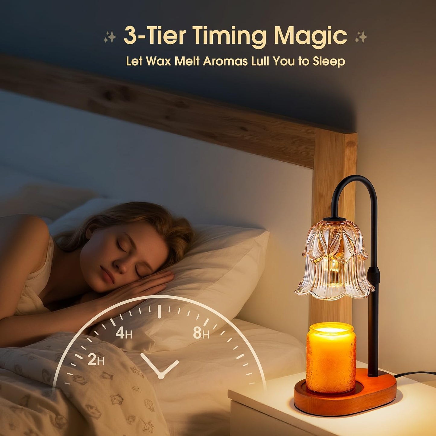 Candle Warmer Lamp Adjustable Timer - Electric Flower Glass Candles Light | Height Adjustable Dimmable Vintage Base Modern Wax Candles Jar Top Warmers Wax Melts Birthday Women Mom House Warming Gifts