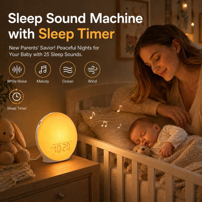 JALL Full Screen Sleep Sound Machine Sunrise Alarm Clock with 25 White Noise Nature Sounds, Wake Up Light for Bedrooms, Hi-Fi Bluetooth Speaker, 8-Hour Sleep Timer