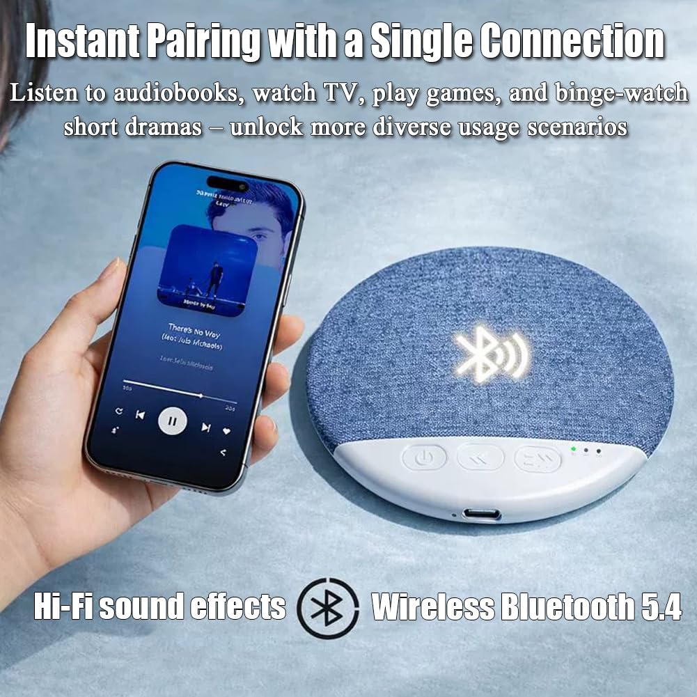 Pillow Speaker, Bluetooth Pillow Speakers for Sleeping, Ultra-Thin 1.1cm Under Pillow Speaker with White Noise Timer and Bluetooth 5.4, Suitable for Side Sleepers (Blue)
