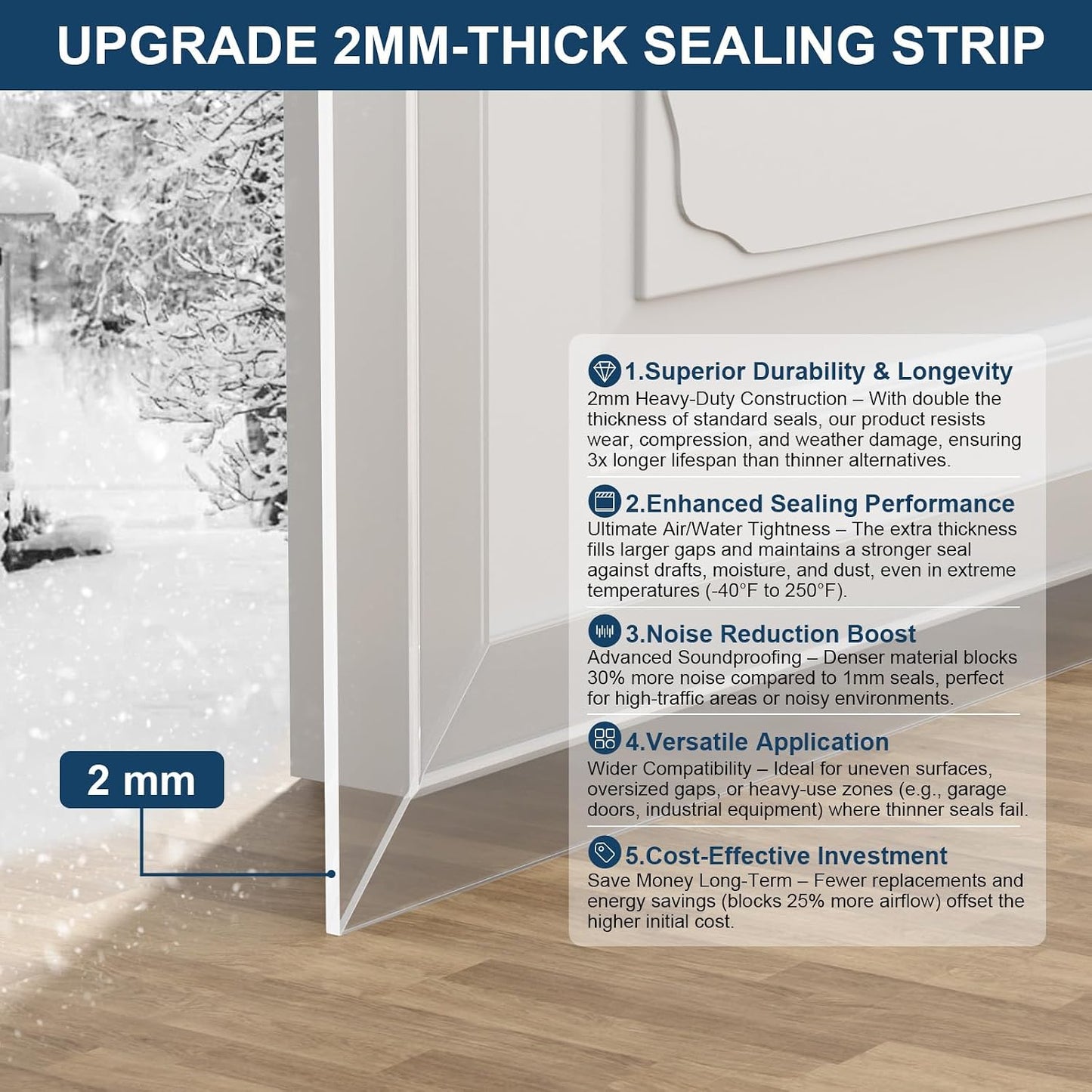 Elvone Weather Stripping Door Seal for Door Frames, 20 Ft x 1 in, Clear | Self-adhesive flexible silicone seal tape for door frame gaps and window gaps. block drafts, dust, and noise