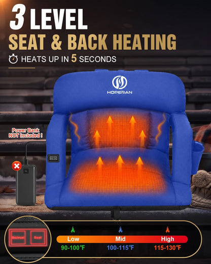 HOPERAN 25in Heated Stadium Seats for Bleachers, 4.3" Extra Thick, Pink | Super Soft Sofa-Style, Independent Seat&Back 3 Level Heat (NO Battery), 6 Recliner, Anti-Slip, Side Pockets, Backpack Straps