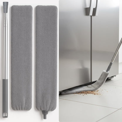 Flat Gap Dust Cleaner with Extendable Pole, Bafezoze Retractable Under Appliance Duster with 2 Washable Microfiber Pads, Slim Flexible Gap Mop for Cleaning Under Bed Sofa Cabinet Refrigerator Gray