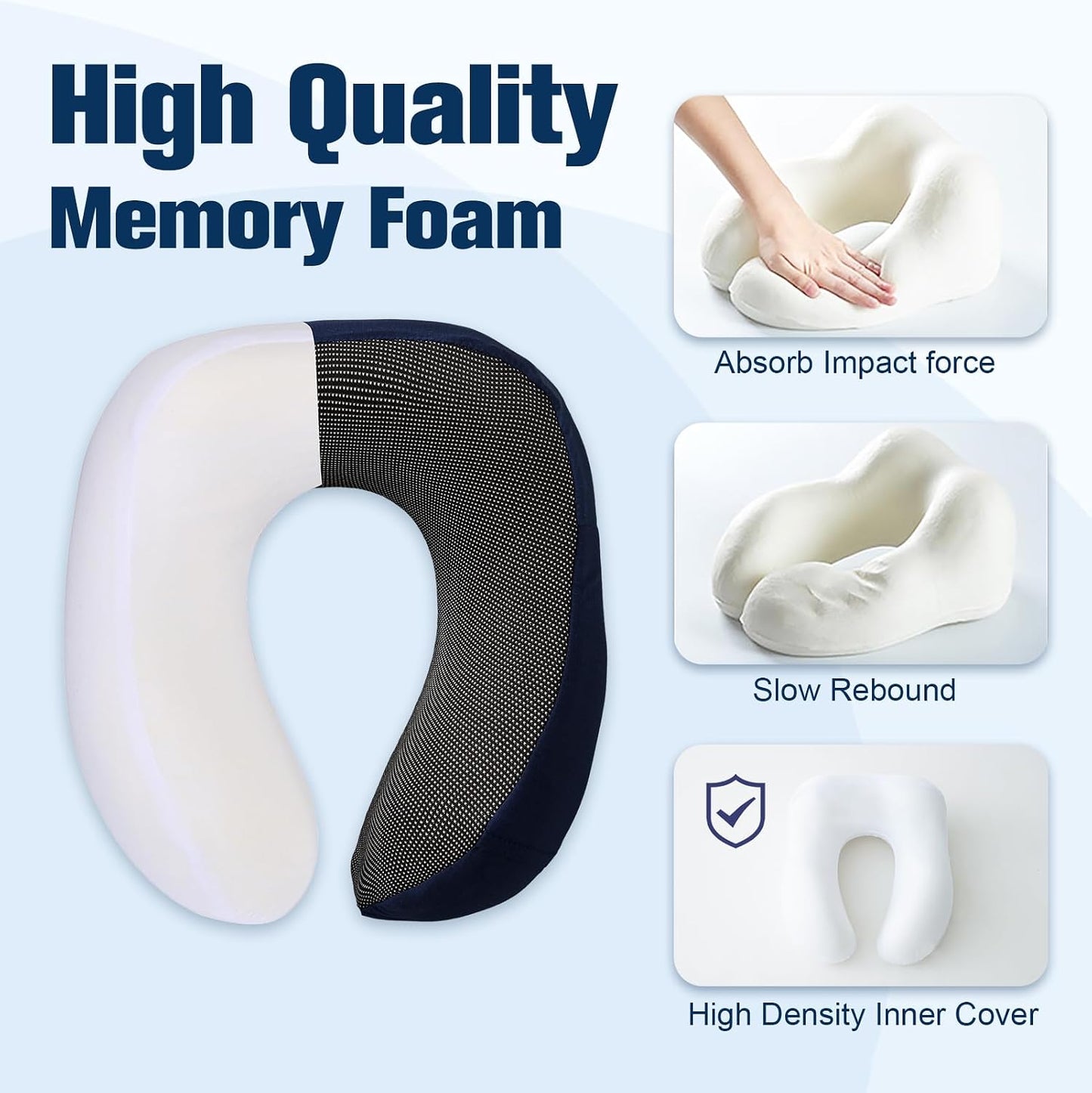Cirorld Neck Pillow for Traveling, Travel Pillows for Airplanes,100% Pure Memory Foam Travel Neck Pillow, Adjustable Flight Pillow, Portable Plane Accessories with Eye Mask, Earplugs, Carry Bag