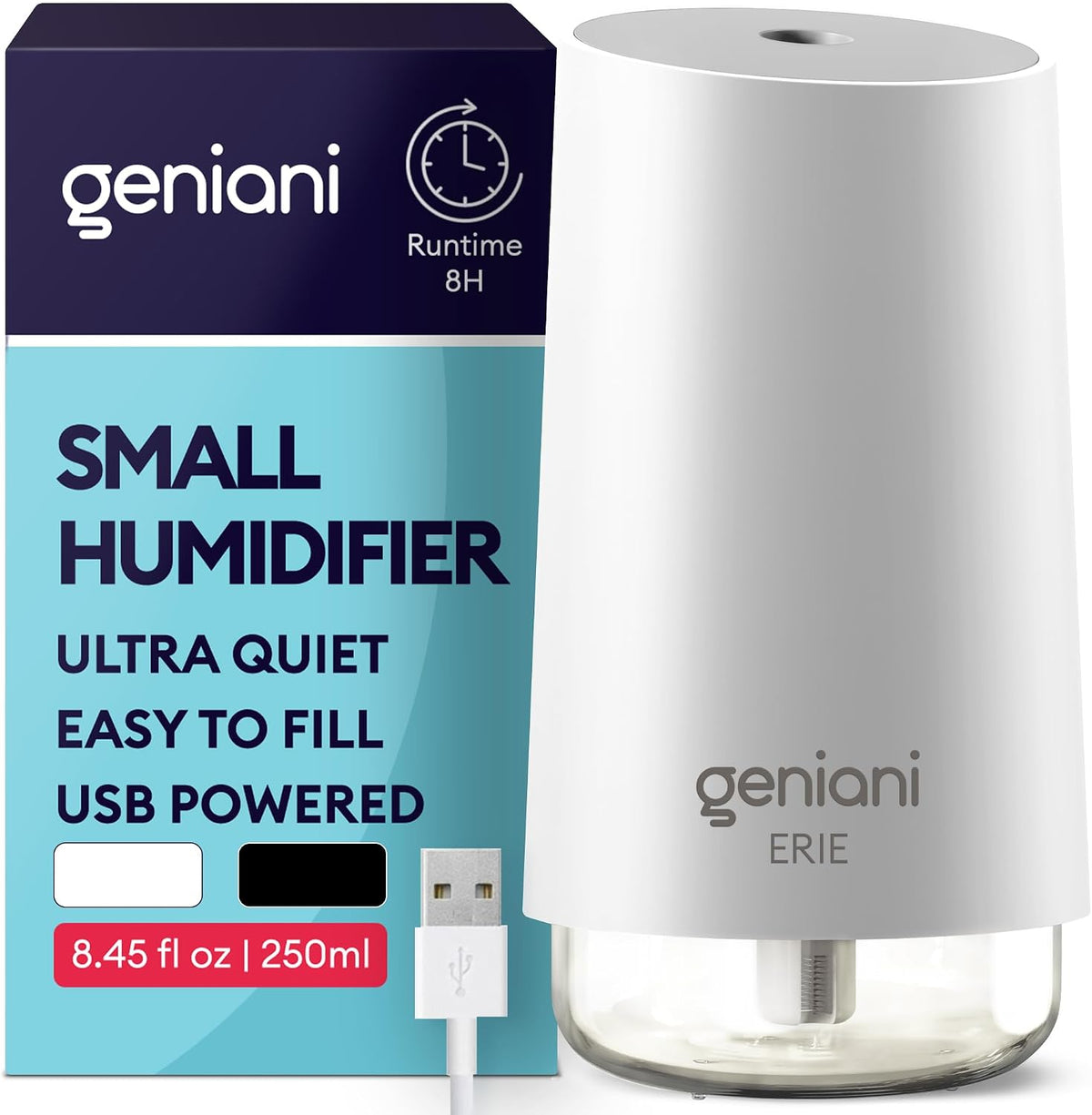 GENIANI Cool Mist Air Humidifiers for Bedroom, Plants, and Large Rooms - Quiet Humidifiers for Baby Room with Auto Shut Off & Night Light (3.9L, White)