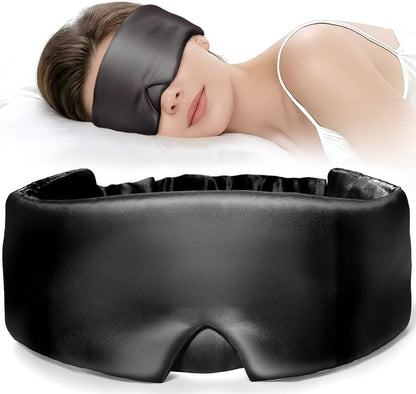 LitBear Silk Sleep Mask for Side Sleeper, Travel, Airplane, Jet Black