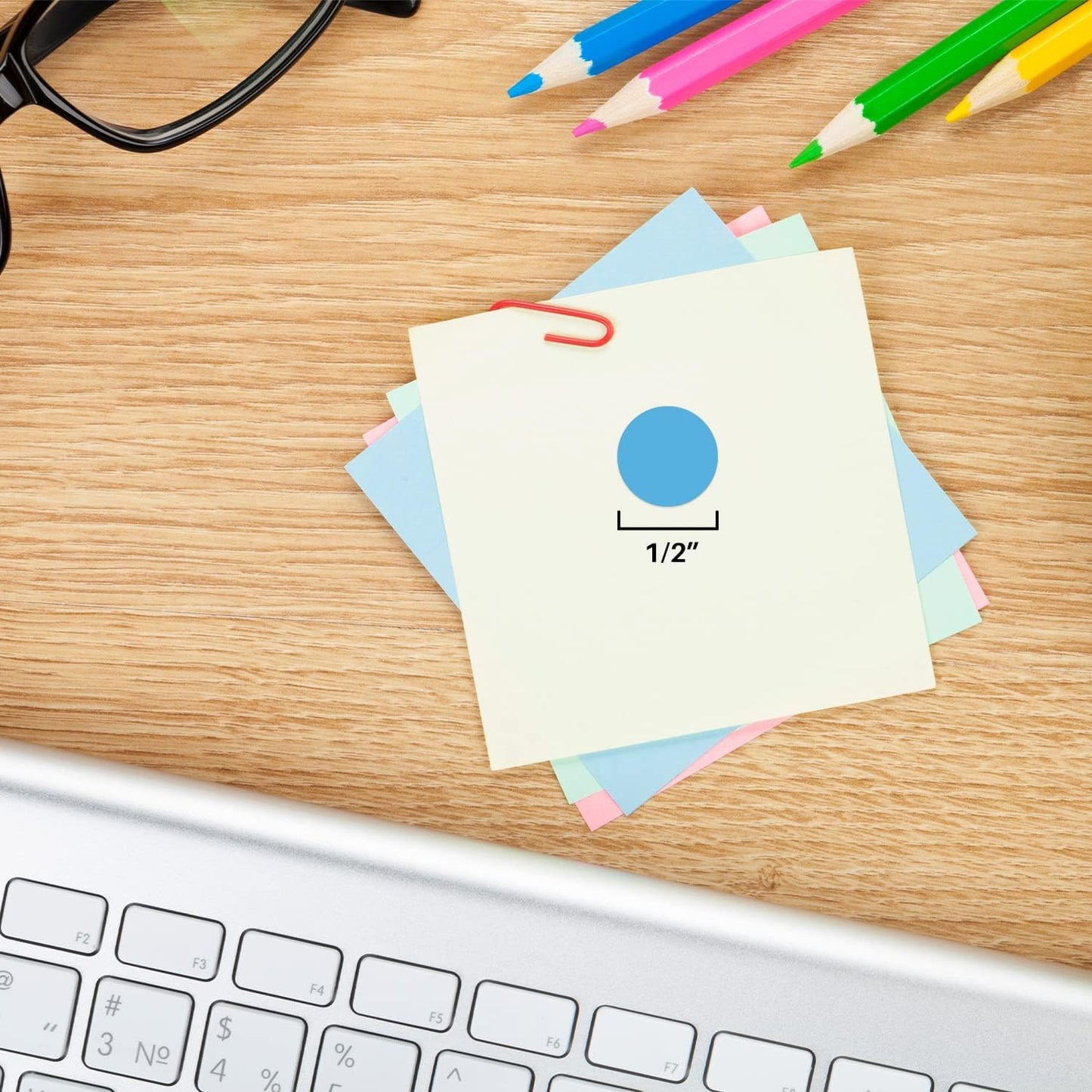 1/2" Removable Dot Stickers, 5 Fluorescent Colors, 1200/Pack | Round Dot Labels in 5 Colors with Writable Matte Paper for Offices, Food Service and Medical Use. Made in USA