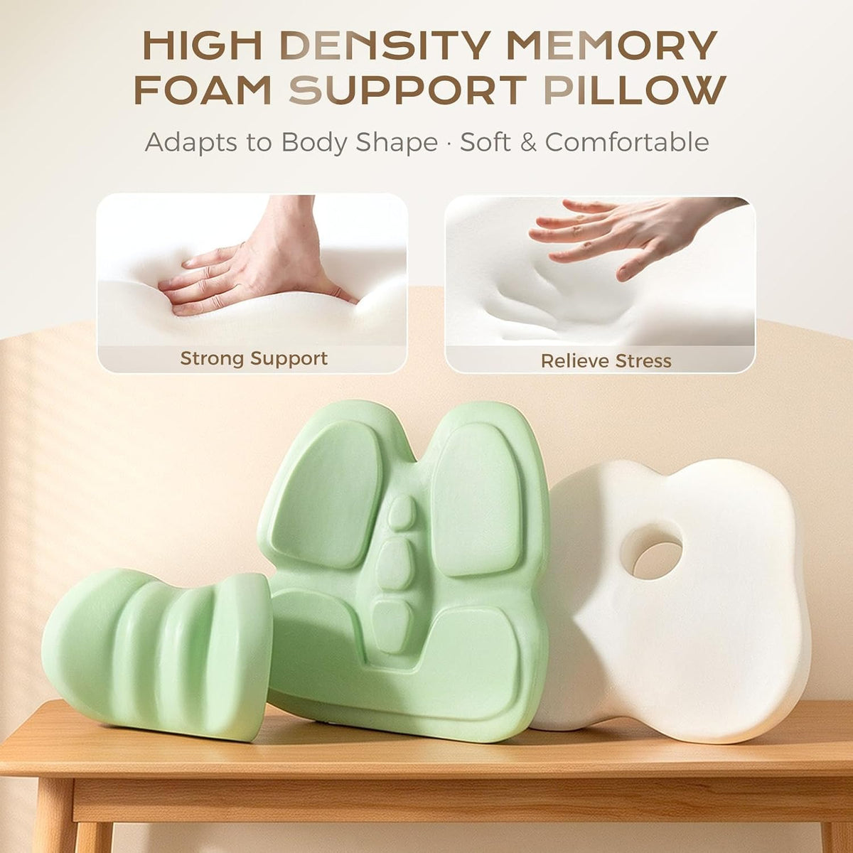 Coverado Lumbar Support Pillow and Seat Cushions for Office Chairs, Memory Foam Orthopedic Coccyx Cushion for Tailbone Pain Cushion Pillow & Back Pain Pressure Relief Seat Cushion Coffee&Beige