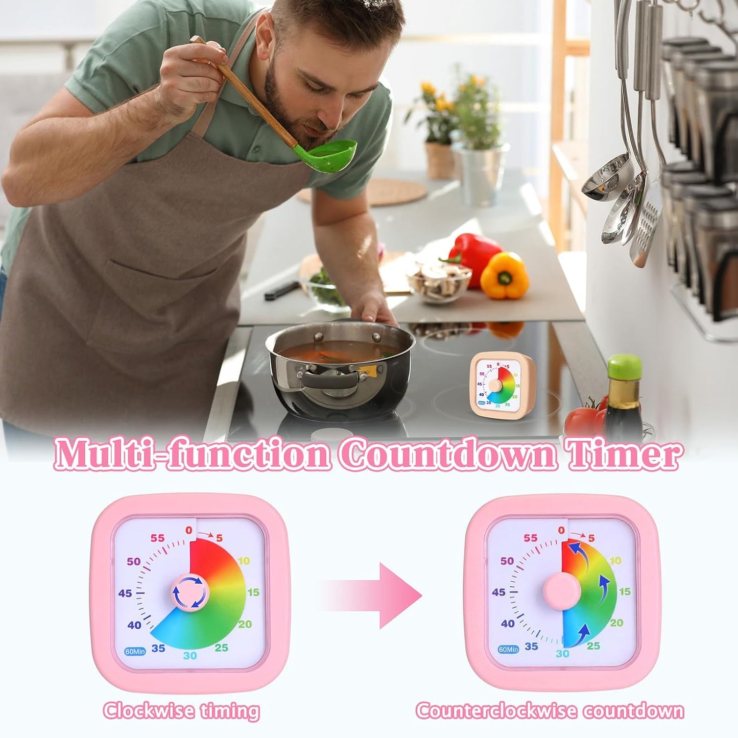 AmazingSpark 2 Pack Visual Timer 60 Minute Countdown Timer Colored Countdown Clock for Homeschool Supplies Study Tool, Classroom Home Office Time Management Tool (Classic,Blue,Green)