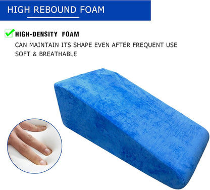 Leg Elevation Pillow for After Surgery,Blue Crystal Cotton | High-Density Foam Wedge Pillow for Knee Surgery Recovery, Single Leg Support for Ankle Injury, Swelling & Blood Circulation