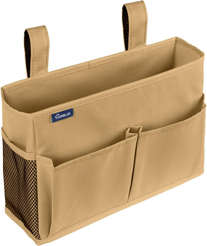 Surblue Bedside Caddy Hanging Organizer Storage Bag Pocket for Bunk, Hospital, College Dorm Rooms, Baby Bed Rails, Camp - 4 Pockets, 2 Hooks (Blue)