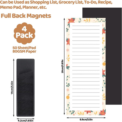 Thboxes 4 Pack Magnetic Note Pad for Fridge with Pen Holder, Totally 200 Sheets Grocery List Magnet Pad for Refrigerator Magnetic Shopping List Pad（Fruit Design） | Full-Back Magnet, 80Gsm FSC-certified Paper, School Office Home Supplies Grocery List