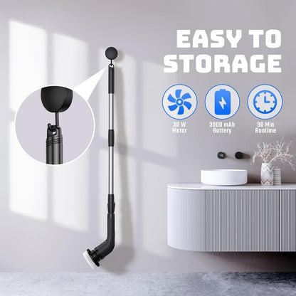 Electric Spin Scrubber for Bathroom: Shower Cleaner Brush with Long Handle (White1)