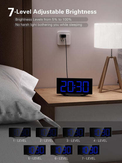 Roxicosly Super Loud Alarm Clock with Bed Shaker,Vibrating Alarm Clock for Heavy Sleepers Hearing Impaired Deaf Teens with USB Charger, Battery Backup,7-Level Brightness&Volume,Snooze,DST