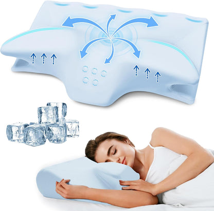 Cervical Pillow for Neck Pain Relief, Cooling Contour Memory Foam Pillows Support Odorless Ergonomic Neck Pillow Adjustable Orthopedic Bed Pillow for Side Back Stomach Sleeper with Pillowcase,Snow