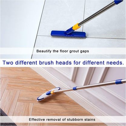 Grout & Scrub Brush Combo, Floor Scrubber with Long Handle, Multi-Purpose Stiff Bristles Cleaning Brush Set for Tile, Grout, Deck, Kitchen, Shower Floor (2 Pcs)